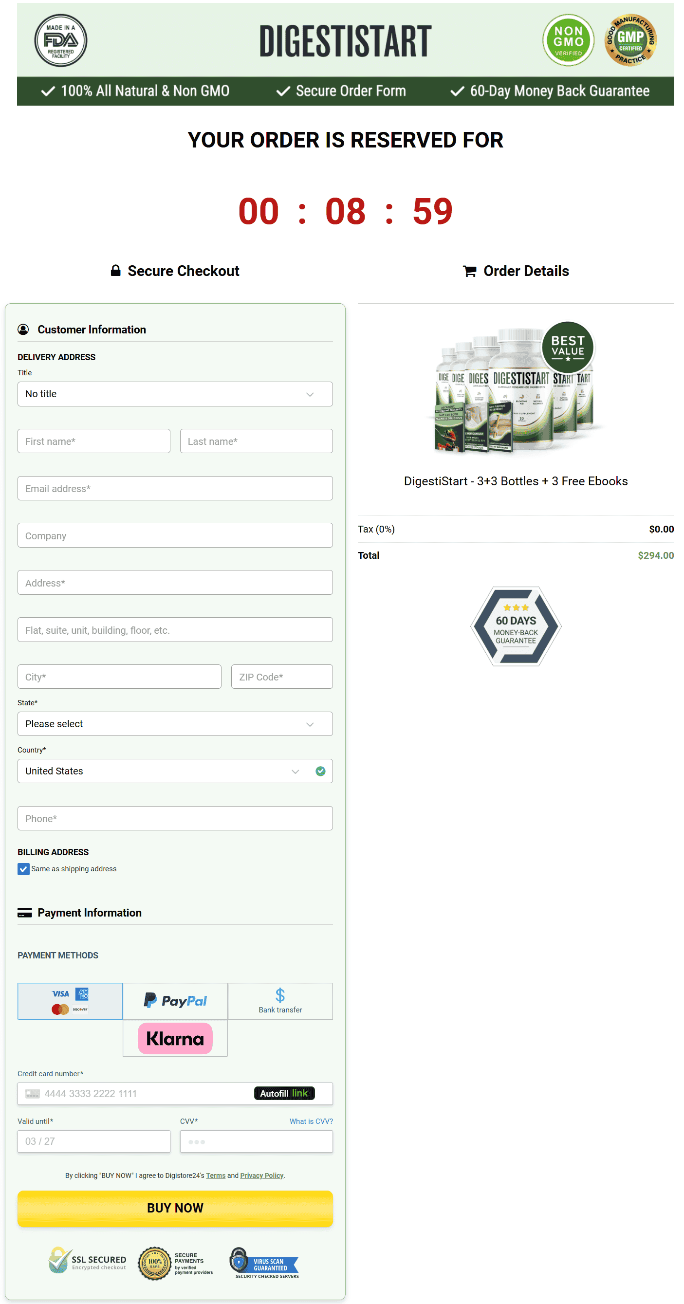 Digestistart order page